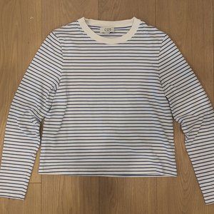 COS Slim-Fit Heavyweight Long-Sleeve T-Shirt Blue and White Size S